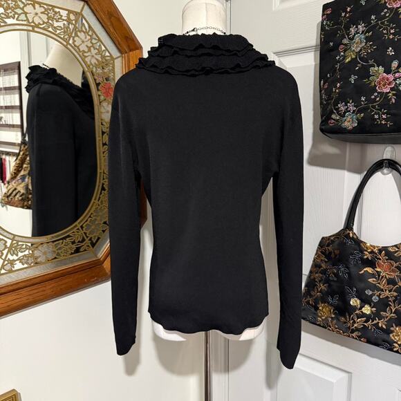 VTG Y2K Items by Michelle Nicole Black Ribbed Ruffle Collar Glam Goth Top L - Picture 5 of 8